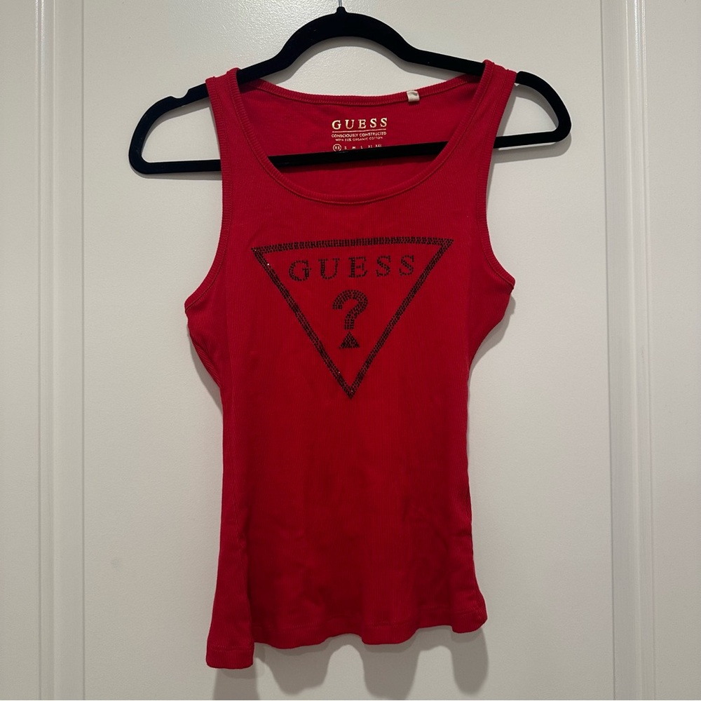 Guess red and black bedazzled top